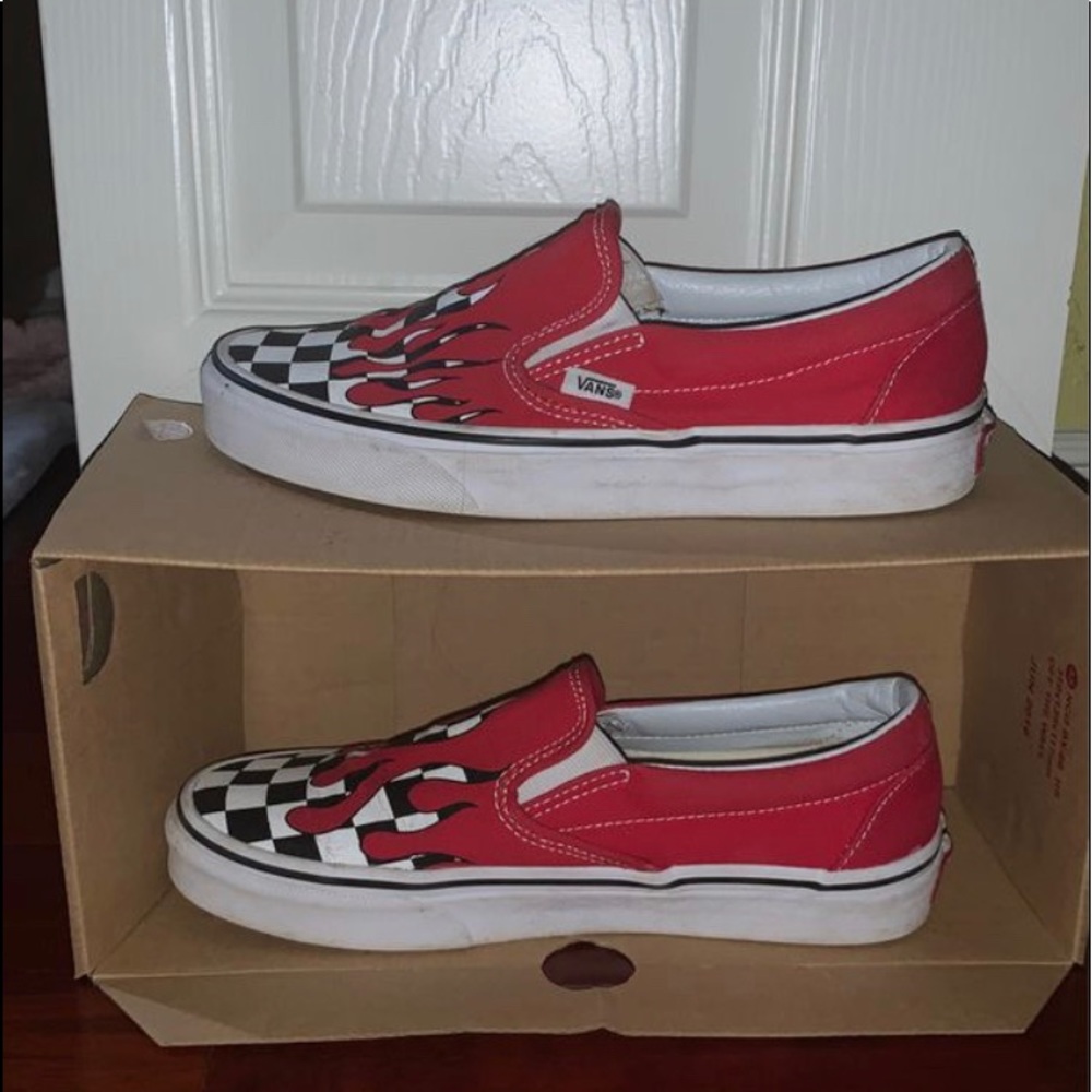 COPY - red flaming checkerboard vans